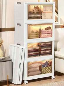 5layer  Storage Bins With Lids, 4PC Stackable Storage Bins With Wheels Collapsible Storage Bins, Foldable Storage Containers With Door For Home And Office Closet Organizers Storage Bins Plastic Box - White - View 4