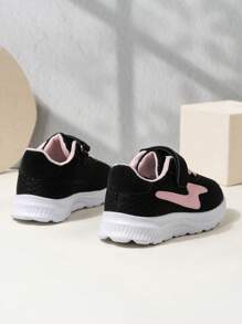 1 Pair Pink Mesh Kids Sports Shoes, Casual Trainers For Girls, School Style, Breathable, Hook And Loop, Spring/Autumn/Summer
