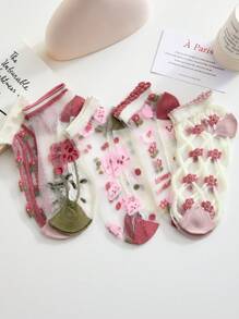 1/5 Pairs Women Shallow Boat Socks, Glass Silk Socks, Transparent Crystal Socks, Thin Summer Style - Multicolor - View 9