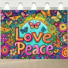 1 peça de fundo de mandala boho vibrante "AMOR E PAZ" - borboletas e flores coloridas em poliéster para pendurar na parede, perfeito para meditação, decoração de casa e jardim, sem necessidade de energia, boêmio, pano de fundo para meditação, decoração para áreas externas
