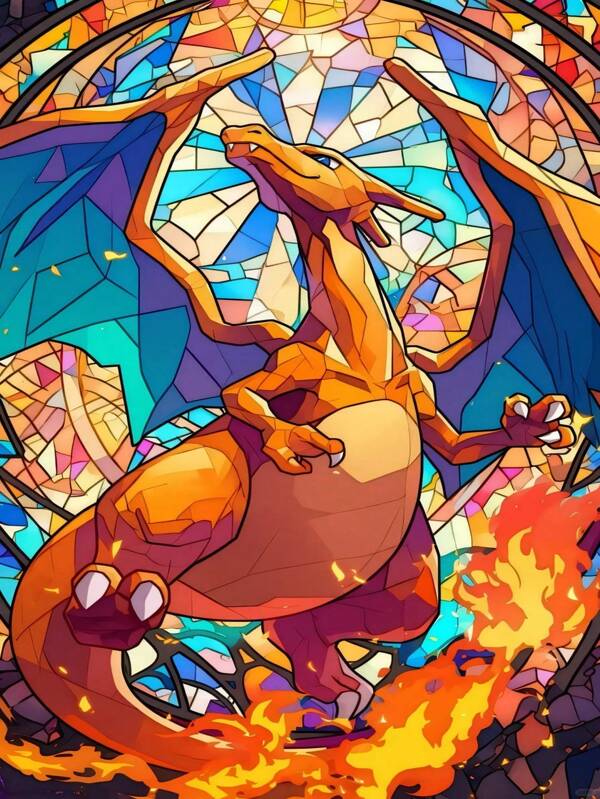 pokemon Kit de pintura de diamantes 5D - Dibujos animados, animación, Charizard, diamantes redondos, juego de lienzos, pintura de arte de diamantes, pintura de diamantes, decoración de pared del hogar, arte de diamantes, regalo ideal para familiares, amigos, coleccionistas, días festivos