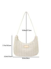 New Spring/Summer Straw Shoulder Bag, Underarm Baguette Bag, Versatile Crossbody Bag, Crescent Moon Bag, Suitable For Vacation, Beach, Casual Straw Bag, Commuting Bag - Beige - View 2