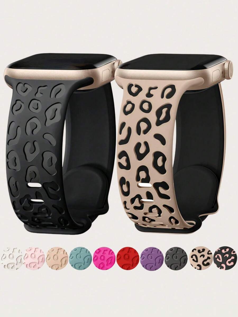 Leopard Engraved Bands Compatible With Apple Watch Band 40mm 41mm 38mm 42mm 44mm 45mm 46mm 49mm, Cheetah Pattern Soft Silicone Strap Compatible With IWatch Series 10 9 8 7 6 5 4 3 2 1 SE Ultra
