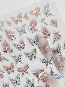 1 pieza Pegatina de uñas 5D con lentejuelas con diseño de concha y mariposa, alta calidad, diseño de arte de uñas de primavera - Multicolor - Ver 4