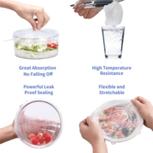 6 Packs FlexiSeal Silicone Bowl Covers, Elastic Food Storage Lids, Reusable, Dishwasher & Microwave Friendly, Kitchen Organizer Accessories