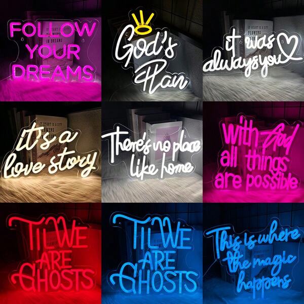 Follow Your Dreams/God'S Plan/It Was Always You/It'S A Love Story/There'S No Place Like Home/Til We Are Ghosts /With God All Things Are Possible Neon Sign,Wedding LED Neon Lights Are Used For Wall Decoration, Romantic Wedding Decoration