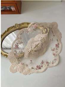 1pc, Exquisite Round Lace Tablecloth-Unique Hollow Design With Crochet Flower Pattern, Thermal Insulation, Woven Materials, Multifunctional Table Mats, Coasters, Placemats-Retro Style, Bedside Table Decoration, Dust Cover, Room Decoration Lace Tablecloth, Mother's Day Gift.