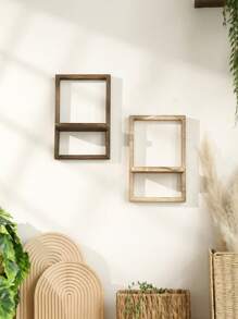 1 Stück Hölzerner wandmontierter Blumentopfhalter in Rahmenform, Bilderrahmen Aufbewahrungsregal, quadratisches schwebendes Holzregal, einfache Heimdekoration für Wohnzimmer, Schlafzimmer, Mietwohnung