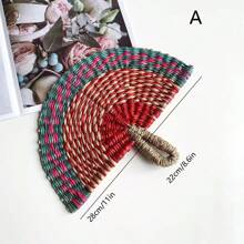 Abanico decorativo de pared tejido a mano de forma colorida, abanico de mano de uso diario de paja marina para refrescarse, abanico decorativo de lujo de dos tonos, regalo para cumpleaños o graduación - Multicolor - Ver 14