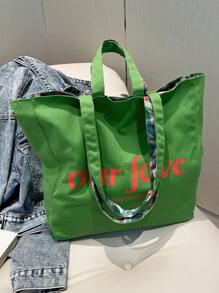 Bolsa de lona dupla face com estampa floral, nova primavera/verão 2025, bolsa de grande capacidade para deslocamento diário, bolsa de ombro simples coreana