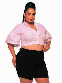 Bermudas Plus Size Sarja Preta Shorts Com Lycla (Elastano)