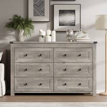 6 Drawers Dresser For Bedroom, Farmhouse Storage Chest Of Drawers, Wood Dresser With Metal Handles, Dressers Organizer Perfect For Bedroom, Living Room, Hallway