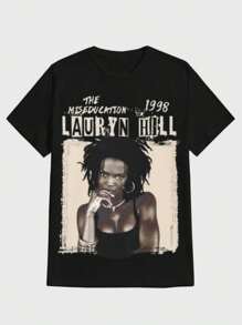 Vintage  Lauryn Hill's Singer 90 S Music Graphic T-Shirt Lauryn Hill Casual Digital Print Pure Heavy 100% Cotton T Shirt