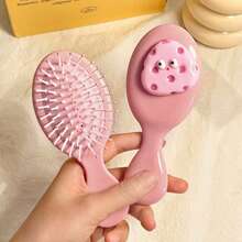 1pc Cartoon Cheeses Inflatable Folding 2-In-1 Mirror Comb, Portable Air Cushion Volumizing Hair Brush For Women