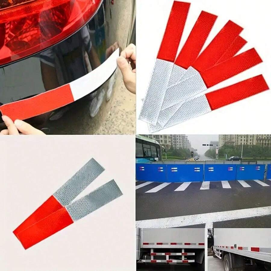 5/10pcs Red & White Reflective Safety Tape, Self-Adhesive High Visibility PET Rectangular Reflective Stickers, Suitable For Vehicle Safety Warning And Facility Safety Signage - Reflective  Tape - View 1