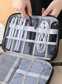 1pc Multifunctional Travel Storage Bag, Pencil Case, Stationery Pouch, Card Holder, Digital Organizer, Jewelry Bag, Utility Pouch, Document Folder, Pen Case, Watch Storage Bag, Suitable For Charging Cables, Power Banks, Earphones And Other Digital Devices Storage, Multi-Purpose Cable Organizer, Digital Accessories Protective Case, Travel Essentials,Back To School,School Supplies,Pencil Pouch,School Bag