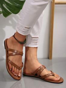 女士平底人字拖凉鞋，复古交叉简约时尚百搭人字拖