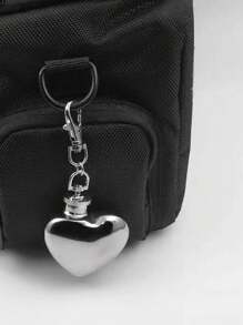1 Pc Stainless Steel Silver Heart Shaped Travel Water Bottle, Key Chain Detachable Dispenser, Ideal For Travel, Picnic, Restaurant, Party, Birthday Gift