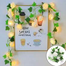 1 件人造常绿常春藤叶花环，带 LED 灯串，电池供电绿色藤蔓花环吊灯，适用于家居装饰，适用于夜灯、花环、圣诞节/万圣节装饰、婚礼、派对、生日、花园、情人节 - 彩色 - 查看 13