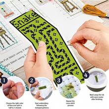 6pcs Pixel Game Themed Cross Stitch Bookmarks DIY Art Set - Includes 6 Printed Cross Stitch Fabrics, Sufficient Threads, Stitching Tools (Random Color) And English Instructions - Suitable For Sewing Beginners And Crafters - Cross Stitch Decoration, Holiday Gift