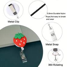 1pc Fun Strawberry Avocado Rainbow Egg Badge Reel Retractable Badge Holder, ID Badge Holder Retractable Clip, Cute Nurse Badge Reel Student Business Meeting School Office,School Supplies,Back To School - Multicolor - View 4