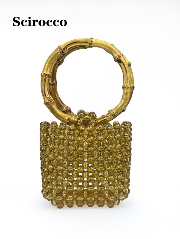 Mini Lipstick Bag New Vintage Fashion Unique Handmade Beaded Acrylic Round Handle Handbag, High-End Ladies