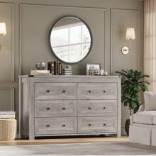 6 Drawers Dresser For Bedroom, Farmhouse Storage Chest Of Drawers, Wood Dresser With Metal Handles, Dressers Organizer Perfect For Bedroom, Living Room, Hallway