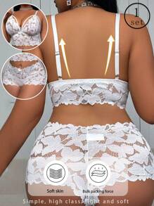 Plus Size Lace Patchwork Comfortable And Fashionable Sexy Bra And Panty Lingerie Set - White - View 3