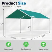 Quictent 10x20 Ft Heavy Duty Carport Canopy Gaanized Car Tent Outdoor Garage Boat Shelter  Reinforced Structure, No Sidewall - Green