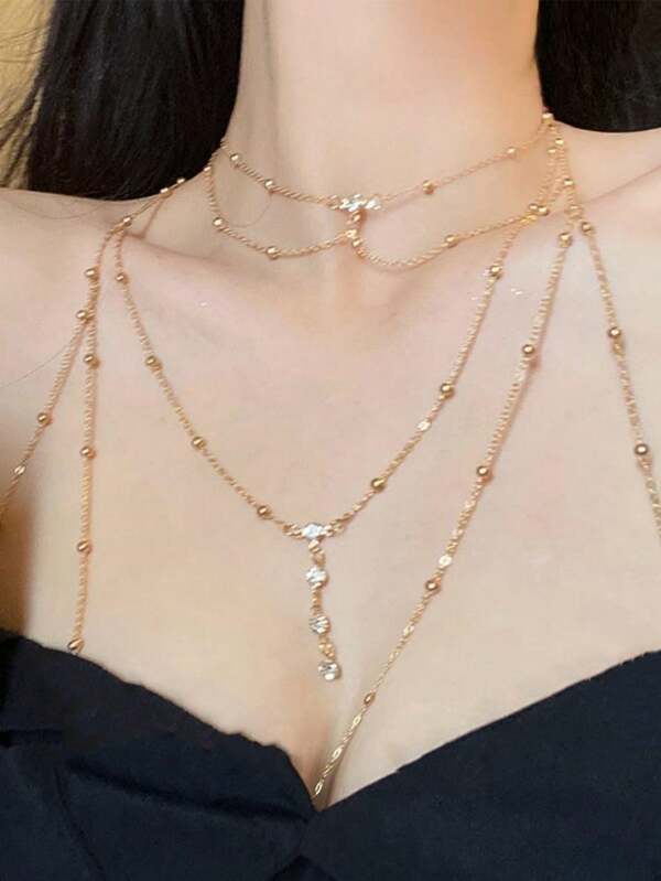 1 قطعة سلسلة متعددة الطبقات للجسم مع شرابات للسيدات ،سلسلة مخصصة أنثوية ،أزياء متعددة الاستخدامات ،سلسلة صدر ،اكسسوارات سلسلة الجسم، مهرجان الموسيقى، حفلة عيد الحب