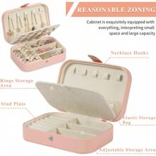 1 件装奢华仿皮双层珠宝收纳盒，带安全锁 - 柔软内衬便携式耳环、项链、戒指盒 - 适合家庭或办公室的现代桌面展示、珠宝盒