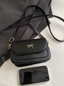 Túi đeo chéo mini hình nơ Mignon thời trang mới, Túi đeo vai nữ INS cá tính mùa hè Túi vuông nhỏ thời trang thích hợp để mua sắm, đi làm - màu đen - Xem 3