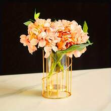 1pc European Style Iron Art Romantic Luxury Artificial Flower Decor Vase Candle Holder