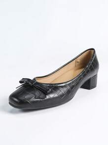 Square Toe Comfortable Thick-Heeled Soft-Sole Work Shoes - Black - View 2