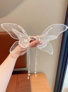 2pcs/Set Teen Butterfly Wing Tassel Hair Clips, Girls Performance Hair Accessories - White - View 5