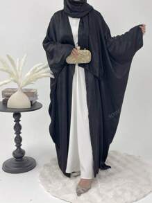 2 piezas Cárdigan informal de mujer de manga tipo murciélago, ropa de estar en casa con pañuelo para la cabeza, vestido árabe tradicional tipo abaya