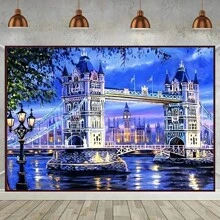 Set per ricamo di diamanti a 5D con il Ponte di Londra e la Torre Bridge, kit fai-da-te per dipingere con diamanti, bellissimo edificio, regali di vacanza, artigianato, arte, decorazione per la casa