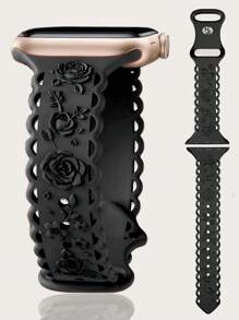 Lace Flower Floral Engraved Band Compatible With Apple Watch Band 49mm 46mm 45mm 44mm 42mm 41mm 40mm 38mm, Waterproof Sport Silicone Wristbands Replacement Strap For Apple Watch Series 10 9 8 7 6 5 4 3 2 1 SE For Women