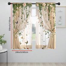 قطعتان من الستائر الحالمة ذات اللون الدافئ، مطبوعة بالورود والأوراق الخضراء والفراشات. تصميم الكروم المتعرج حيوي وطبيعي. جيب للحماية من الخصوصية. الأنماط الريفية مناسبة لديكور المنزل في غرف النوم وغرف المعيشة والمكاتب، مما يضيف جوًا دافئًا وطبيعيًا إلى منزلك.