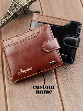 1pc Personalised Wallet Premium Quality Leather Men's Wallet,Father's Day Gifts,Customized Name,Christmas Gifts For Husbands/Dads, Thanksgiving Gifts,Gift For Him | Anniversary, Groomsmen, Birthday, Graduation Gift,