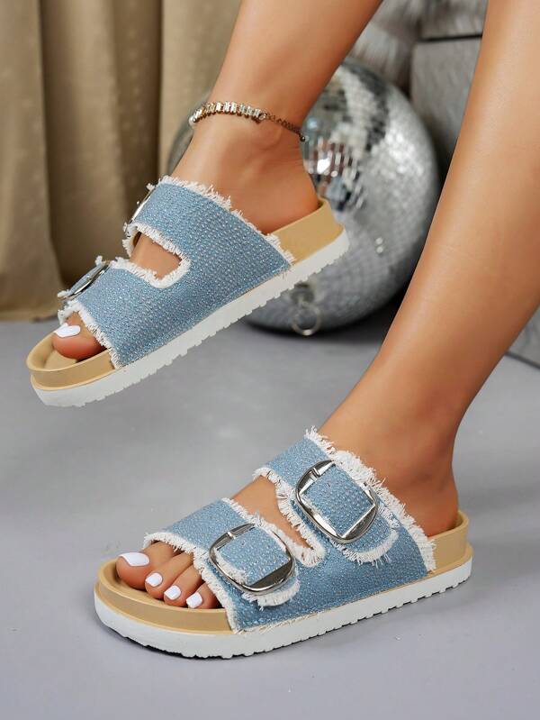 Women's Casual Denim Platform Slip On Sandals For Daily Wear, Summer