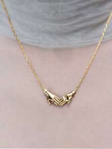 1 件时尚不锈钢手牵手棕榈项链，适合节日派对礼物