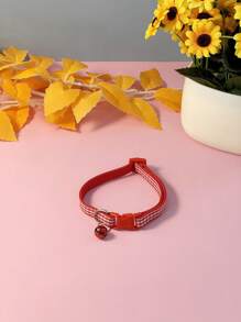 Collar ajustable con cuadros y campanilla para gatos, collar para mascotas estilo cuadros a la inglesa