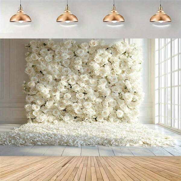 White Rose Background - Polyester Flower Wall Decoration, Suitable For Weddings, Birthdays, Anniversaries, Bart/Bart Mitzwa - Multi Functional Party Decoration, Suitable For Indoor/Outdoor Studios - No Electricity Required