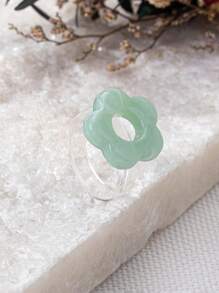 1pc Elegant Acrylic Flower Design Casual Ring For Women