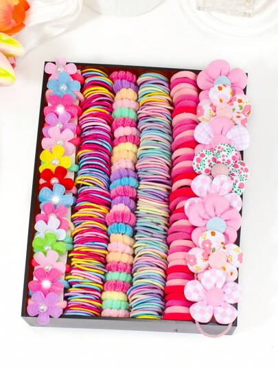 VBOOR 198 件/套粉色花卉发饰套装，包括珍珠花发带、3D 花朵发圈 - 适合女孩和女士，打造甜美可爱造型的必备单品，适合所有季节，日常必需品，学校用品，珍珠发饰，礼物，可爱配饰