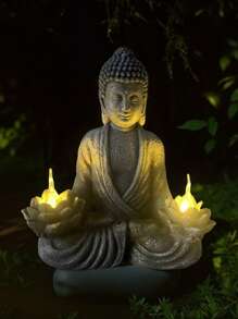 Solar Powered Buddha Statue - Vintage Style Resin Garden Decor, Suitable For Outdoor, Patio And Lawn Decoration, Outdoor Statue
