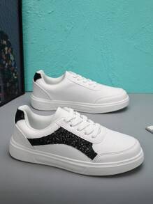 New Casual Simple Fashion Comfy PU Leather Low-Top Lace-Up Flat Skateboard Sneakers, Anti-Slip Shock-Absorbing Sports Shoes For Teenage Girls & Students, Suitable For Outdoor Activities And Daily Wear
