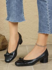 Square Toe Comfortable Thick-Heeled Soft-Sole Work Shoes - Black - View 6