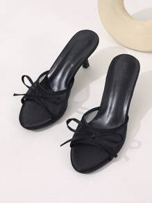 Damen schwarze offene Zehen Mesh Sommer Neue Mode Stiletto High Heel Sandalen, minimalistische vielseitige formelle Sandaletten mit eleganter Schleife, Damen Highheels Sommerschuhe